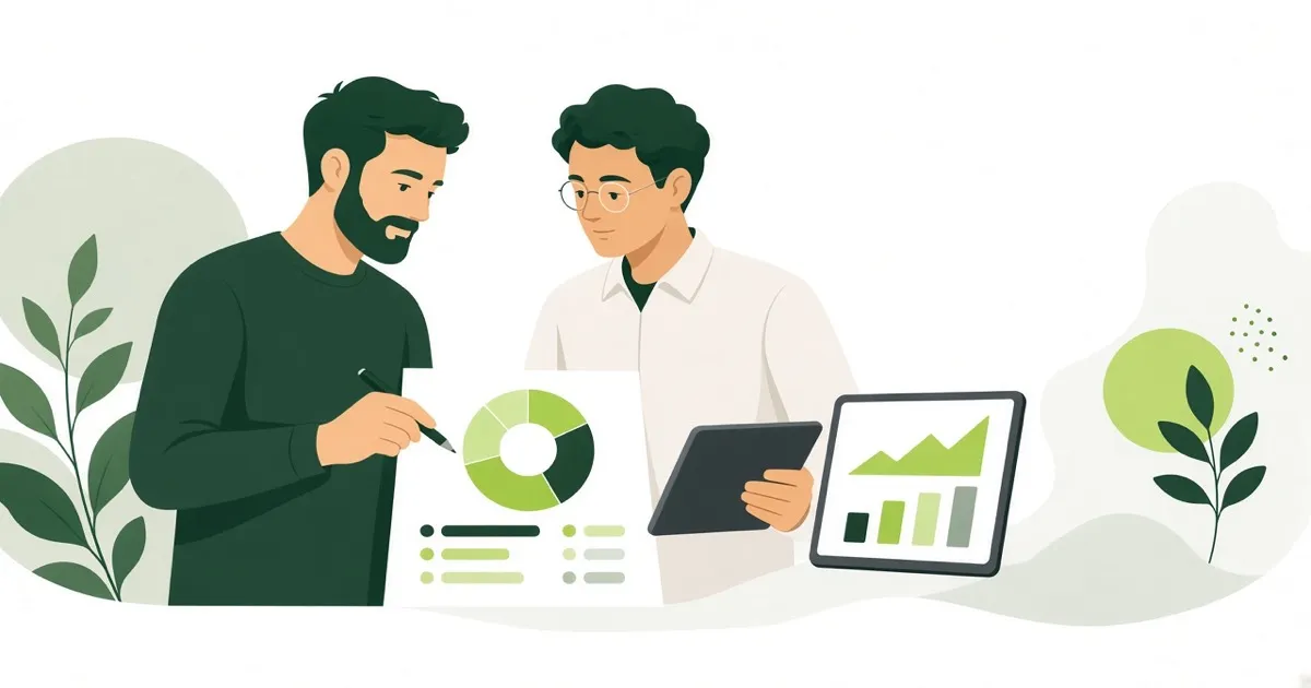 Business partners reviewing profit distribution options on a chart