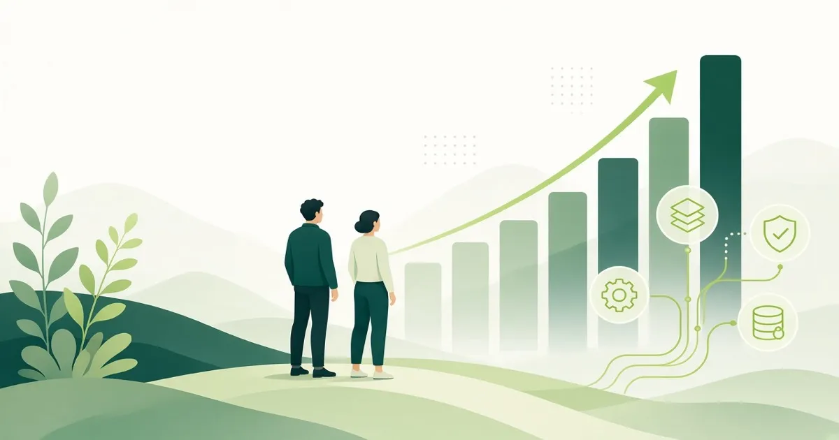 Business partners reviewing growth metrics and financial systems on a dashboard